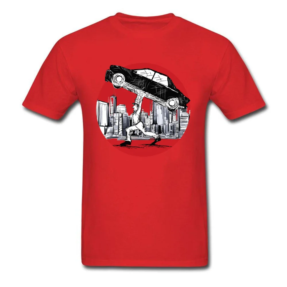 Pedestrian lifting Car O-Neck Tshirts Fall Tees Short Sleeve Oversized Pure Cotton Customized T Shirt Design Men's Pedestrian lifting Car red