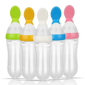 

90ml Baby Squeezing Feeding Spoon Silicone Training Scoop Rice Cereal Food Feeder Safe Tableware Infant Food Supplement Bottle