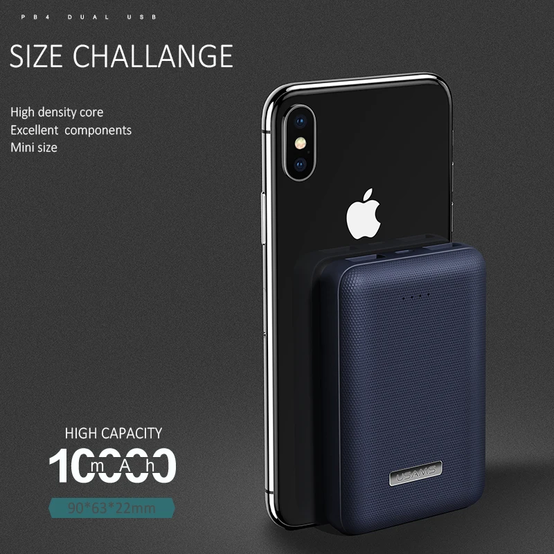 USAMS Mini Power Bank 10000mah Light Dual USB Ultra-thin Portable External Battery Charger Powerbank for iphone X Samsung Xiaomi