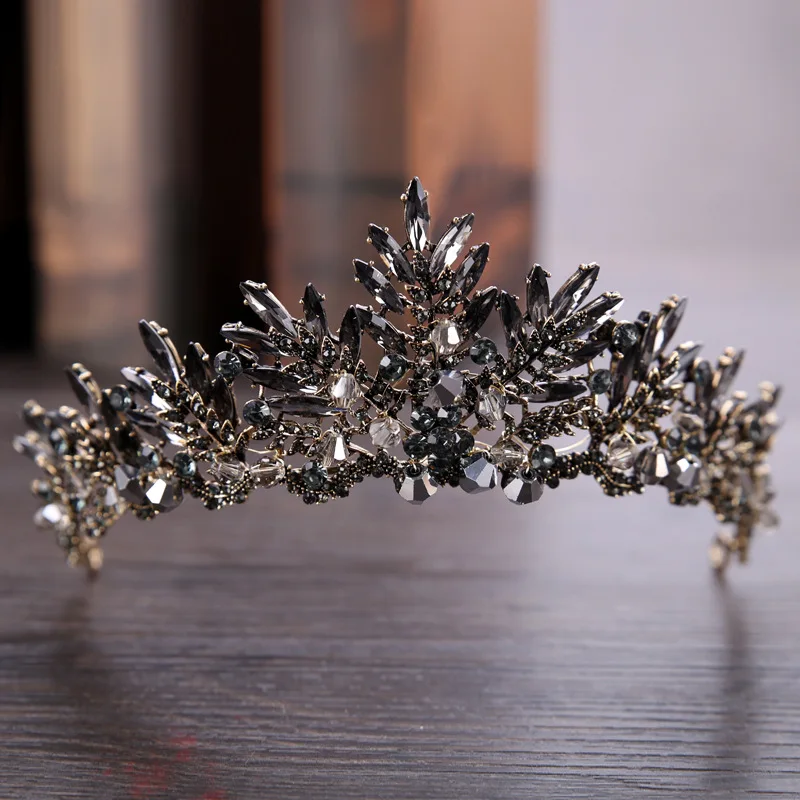 Барокко горный хрусталь кристалл бисером оголовье тиара невесты короны свадебные корейские украшения для волос диадема Театрализованное Пром Корона - Окраска металла: black