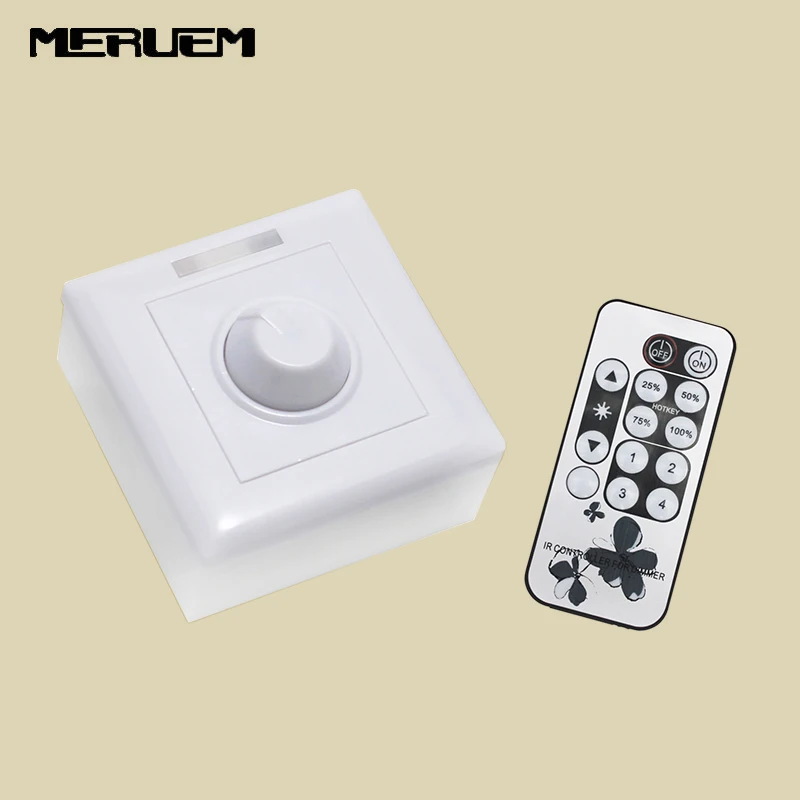 

LED Triac dimming Dimmer AC90-240V/DC12-24V 12 key IR Remote+Switch 3%-100% dimming No Flickering included Timed memory