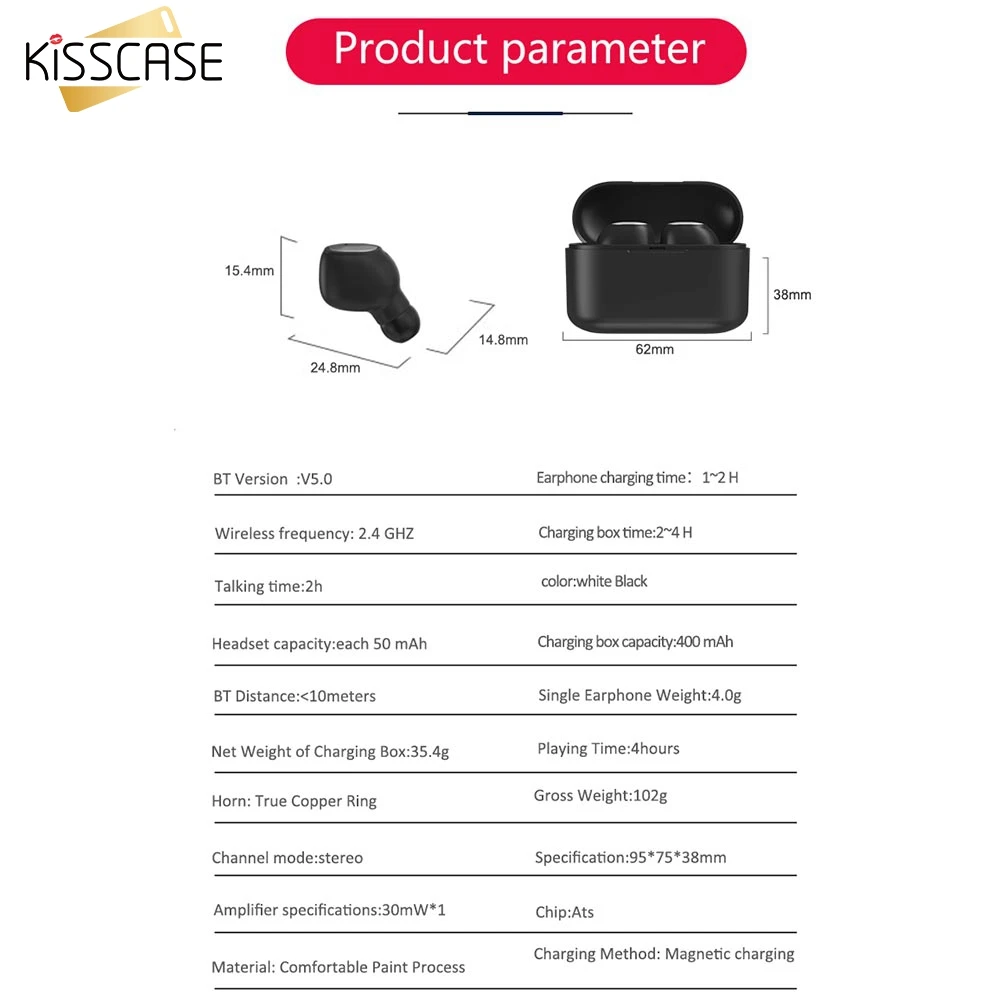KISSCASE Waterproof Bluetooth Earphones High Quality Bluetooth 5.0 Earphone Sport headset Support Automatic pairing Smart Phones