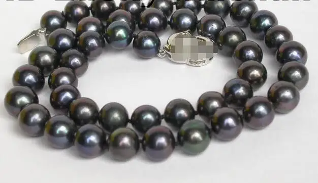 

FREE SHIPPING HOT sell new Style >>>>> Genuine 17" 10mm round black freshwater pearls necklace j5627