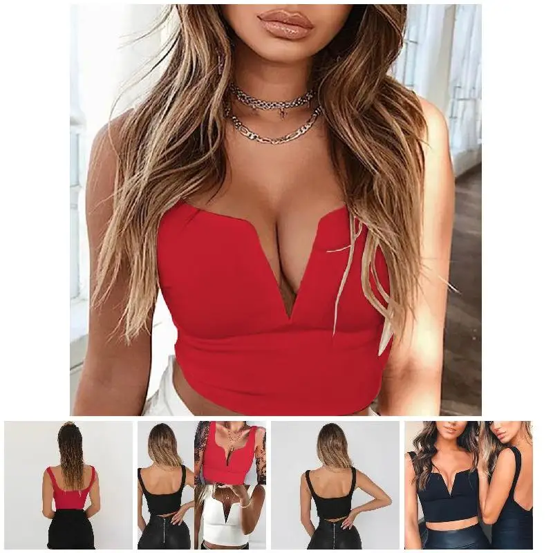 Пикантные Женские однотонные Короткие топы с v-образным вырезом Camis летний Укороченный бюстгальтер тонкий топ на бретелях жилет BMF88