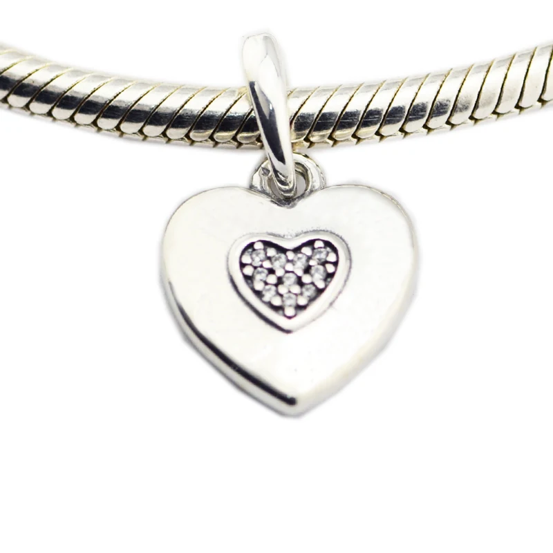 

Pandulaso Silver Jewelry Signature Dangel Heart Charm Fit Original Bracelet & Necklace Beads for women DIY Fashion Jewelry