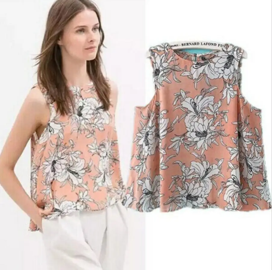 2015 nueva moda elegante estampado Floral cultivos chaleco blusas O cuello  sin mangas camisas sueltas Casual Tops diseñador de la marca|shirt printing  business|printing methodprinted flannel shirt - AliExpress