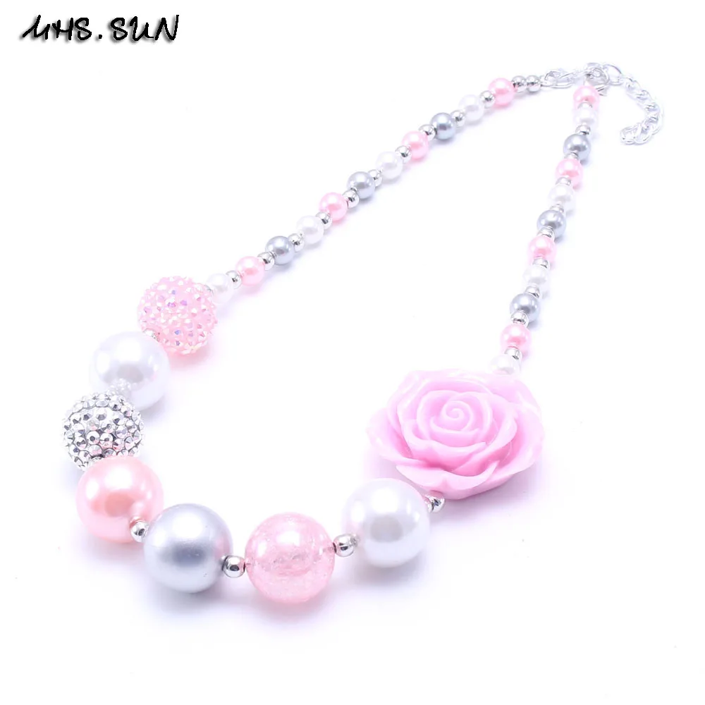 MHS. SUN новейший дизайн серый+ розовый цветок короткое ожерелье для детей бусина жевательная резинка для маленьких девочек массивное ожерелье ювелирные изделия для малышей
