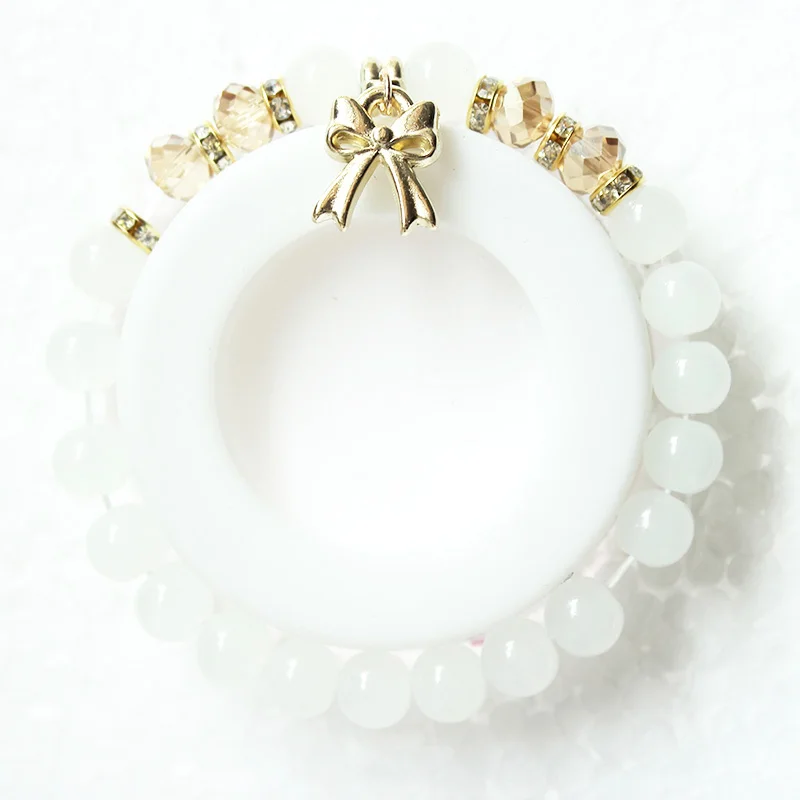 6 bow white beads
