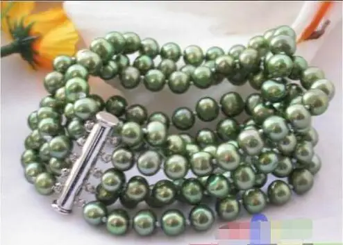 

Free Shipping >>>> p1793 5ROW 8MM GREEN ROUND FRESHWATER CULTURED PEARL BRACELET