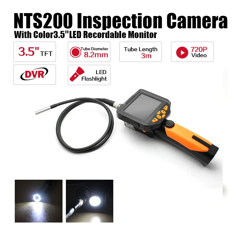 

Eyoyo NTS200 Endoscope Inspection Camera 3.5 Inch LCD Monitor 8.2mm Diameter 3 Meters Tube DVR Borescope Zoom Rotate Flip