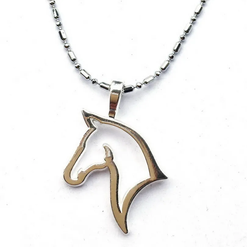 Silver Plated Hollow Horse Head Pendant Chain Necklace Horse Lover