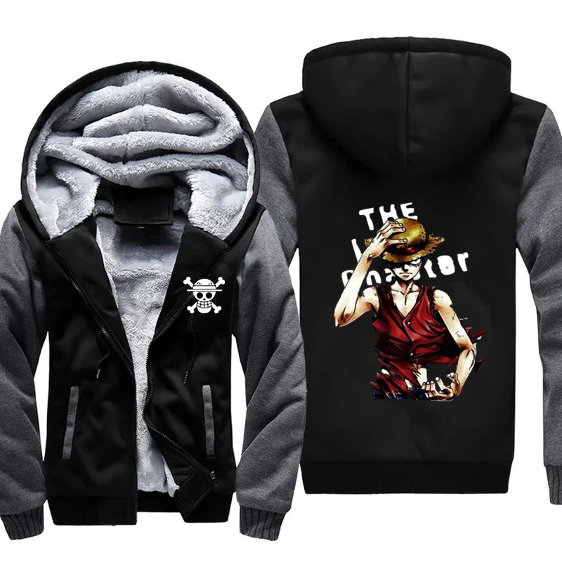 

Plus Size Brand Clothing One Piece Hoodie Men Monkey D Luffy Trafalgar Law Roronoa Zoro Winter Jacket Printed Fleece Men Anime