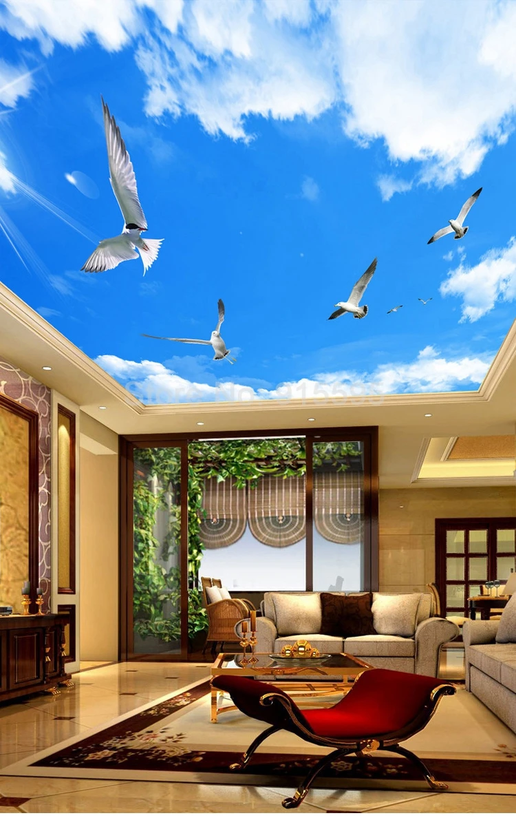 Голубое небо белые облака современные самоклеющиеся фотообои для гостиной спальни потолочные украшения Наклейка настенные наклейки