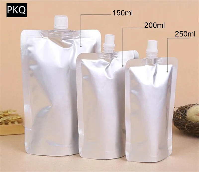 

10pcs/lot Retail stand up pure aluminum foil nozzle bag juice drink milk liquid package bag coffee beverage packaging spout bags