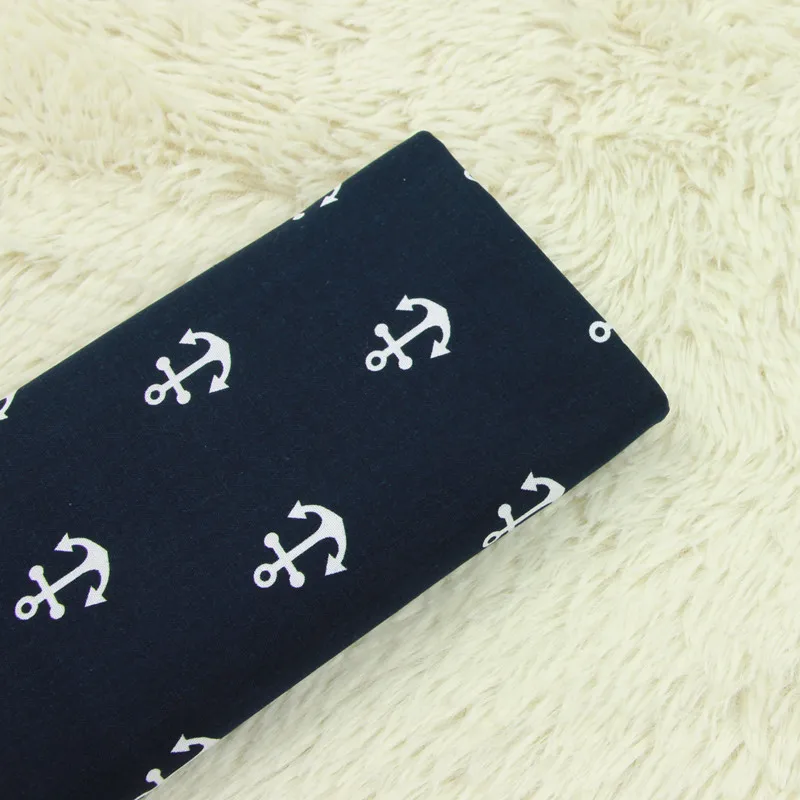 

half meter plain cotton fabric with sea anchor print, handmade DIY bag garment dress sewing cloth 100% cotton B75
