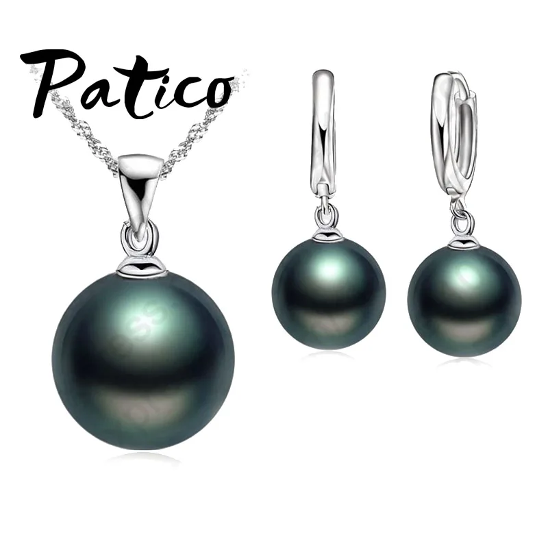 Freshwater Black Pearl Jewelry Sets 925 Sterling Silver Necklace Natural Dangle Earrings Wedding | Украшения и аксессуары