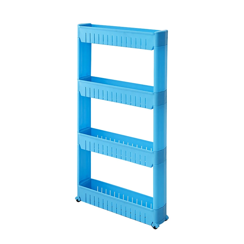 Полка для хранения, пластиковая стойка для хранения, передвижные межпространственные стеллажи для хранения, шкаф для хранения холодильника с роликом, кухонный Органайзер - Цвет: Blue 4 Layers