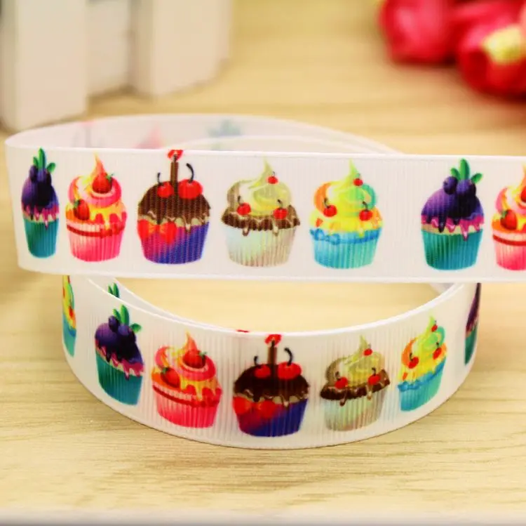 

7/8'' Free shipping cupcake printed grosgrain ribbon hair bow headwear party decoration wholesale OEM 22mm H5433
