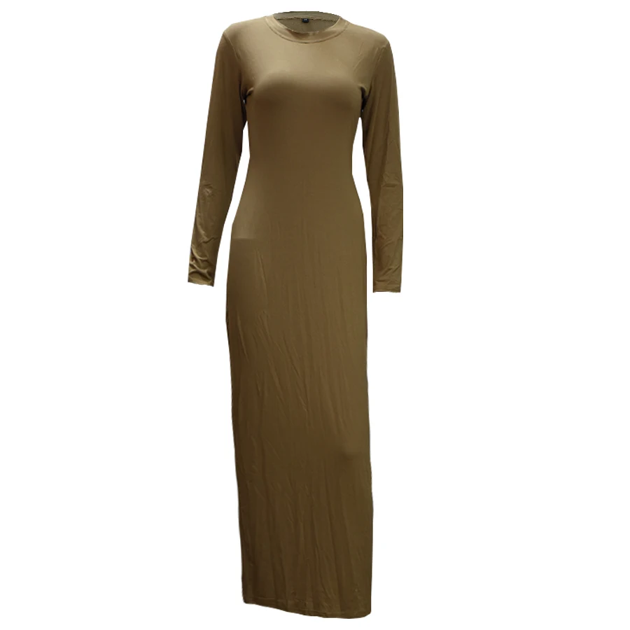Приталенное элегантное мусульманское женское платье для взрослых чистый цвет Абая Арабский турецкий Сингапур джилбаб Дубай исламское длинное платье - Цвет: Brown
