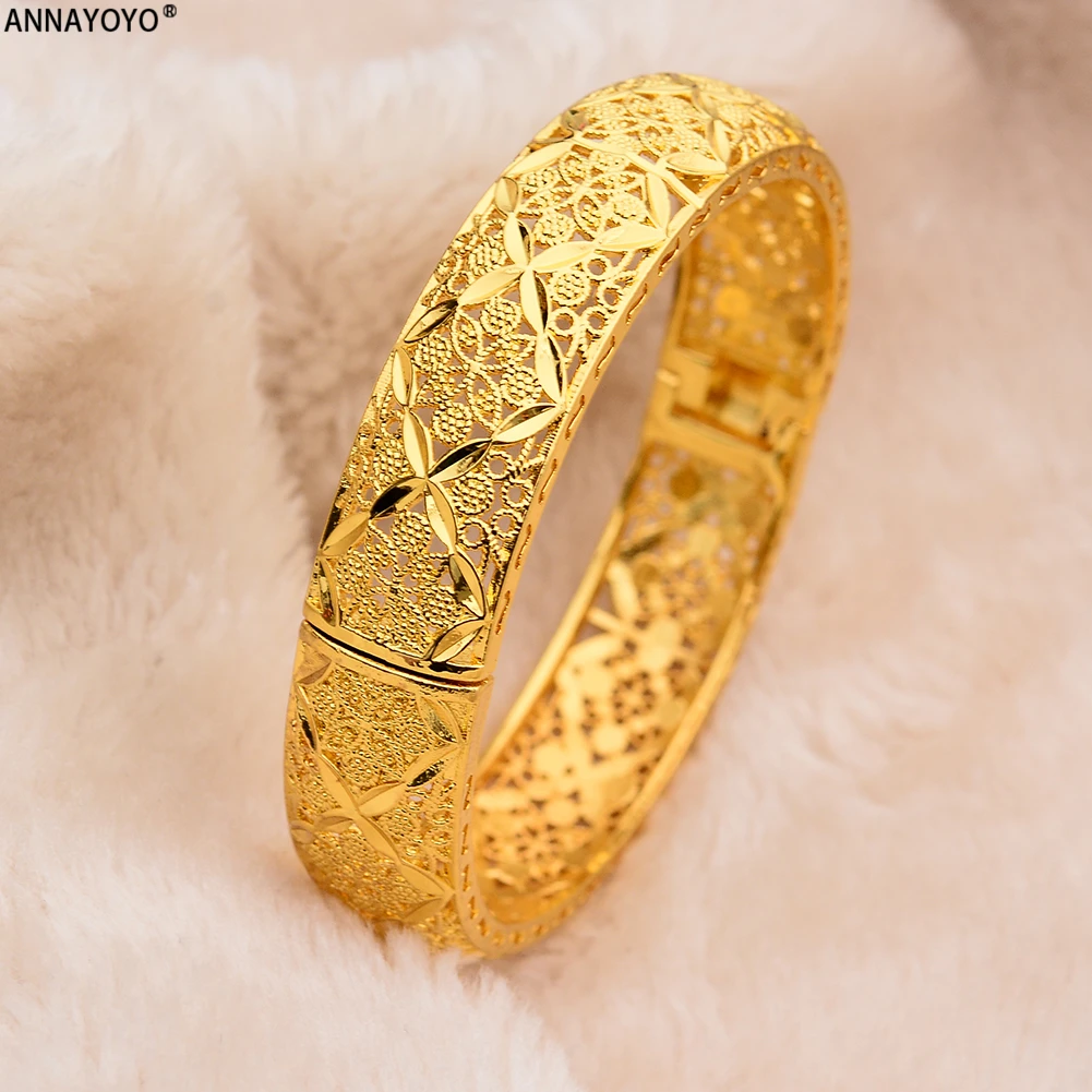 Gold Color Bangles Women Men Girls Ethiopian African Dubai Wedding Bracelet Party Gifts