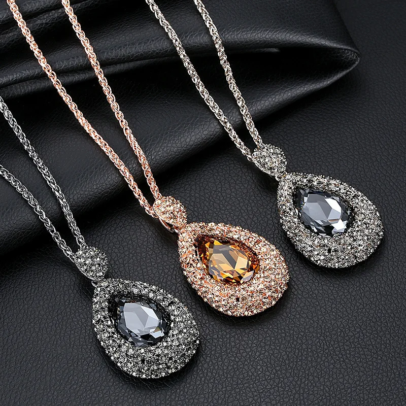

Vintage Big Crystal Water Drop Long Necklaces & Pendants For Women Fashion Jewelry Statement Sweater Necklace Dress Accessories