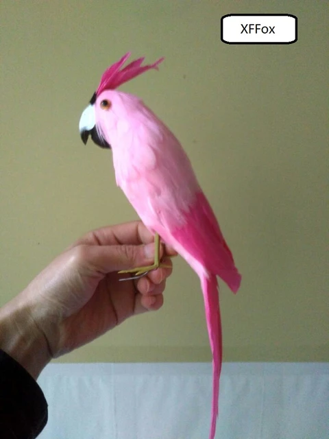 Perroquet rose en mousse et plume, modèle oiseau cacatoès, cadeau réel,  environ 32cm, nouveau, xf0082
