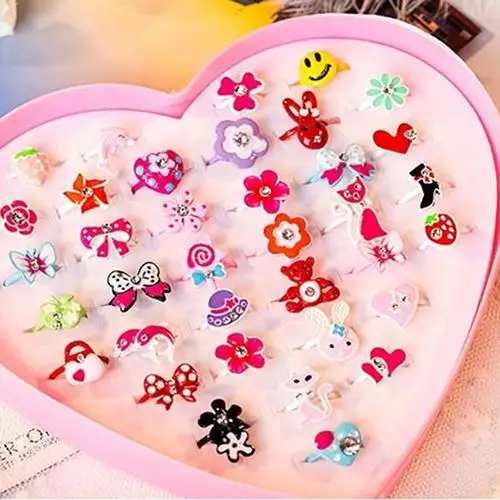 

2 Pcs Children Kids Girls Adjustable Cute Pattern Ring Jewelry Party Favor Gifts