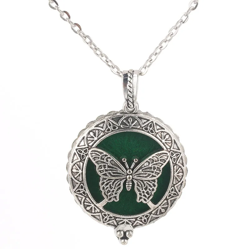 

High Quality Butterfly Aroma Box Necklace Antique Retro Magnetic Pendant Essential Oil Diffuser Locket Pendant High Jewelry