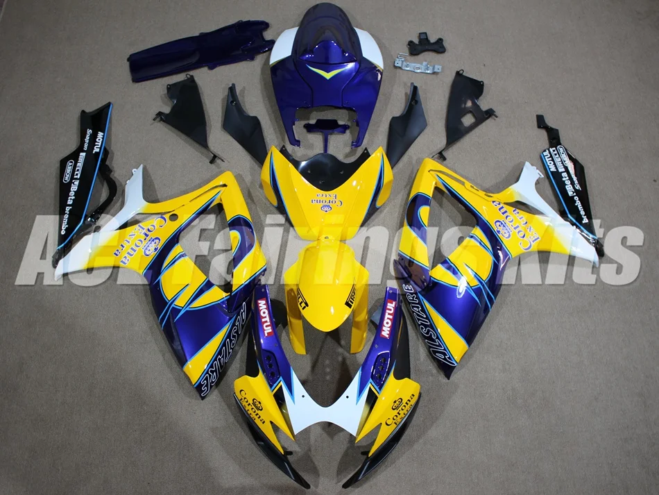 ABS Обтекатели комплект пригодный для SUZUKI GSXR600 GSXR750 06 07 R600 R750 K6 GSXR 600 750 2006 2007 пользовательские желтый синий Corona