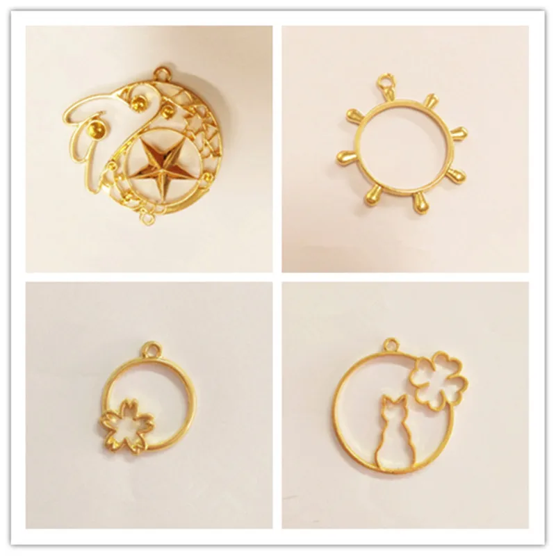 

12pcs lucky cat charm Open Bezel Metal Frame Pendant Gold Charm Bezel Setting Cabochon Setting UV Resin Charm