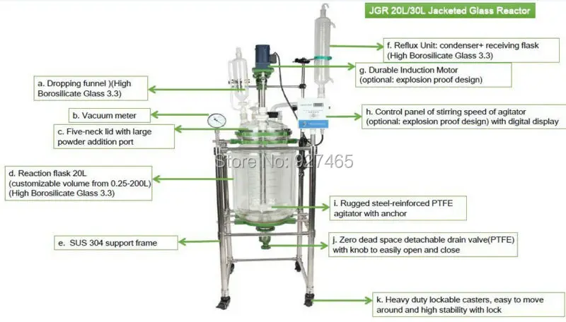 Лаборатории с рубашкой химических Стекло реактора 30L Стекло реактора