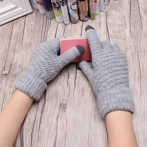 Miya Mona Новые однотонные волшебные перчатки для сенсорного экрана женские теплые зимние тянущиеся вязаные варежки шерстяные перчатки для женщин - Цвет: no velvet grey