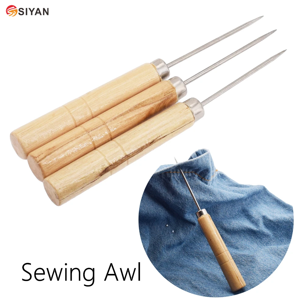 

2Pcs Patchwork DIY Manual Leather Tools Wooden Handle Sewing Awl Stitcher Leather Craft Canvas Tent Sewing Needle Kit Tool