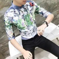 Для мужчин фантазии футболка с цветочным принтом 2018 новый летний цветочный блузка для Для мужчин Camisa социальной Masculina цветок корейский Для