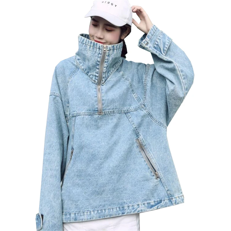 

2018 Spring Autumn New Plus Size Fashion Women Loose Casual Long section Wild pullover Denim jacket Female Jacket coat L0186