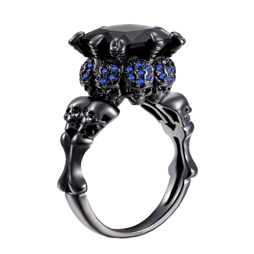 Кольцо с черепом, черный циркон, Женское Обручальное кольцо в стиле панк; бижутерия