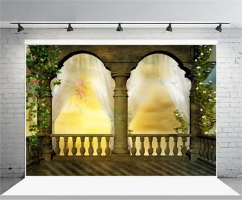 

Laeacco Vine Pillars Curtain Arch Palace View Platform Photography Backdrops Vinyl Custom Photo Backgrounds For Photo Studio
