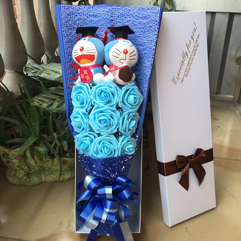 Мультфильм стежка кошки плюшевые игрушки с докторскими шляпами мультфильм цветок букет чучела животных куклы для выпускного подарки