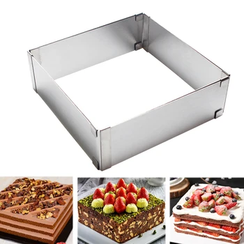 

Adjustable 15-28CM Baking Moulds Stainless Steel Square Shape Mousse Cake Decoration Accessories Kitchen Essential Bakeware