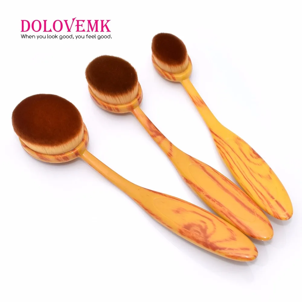 

Dolovemk 3Pcs/Set Oval Makeup Brushes Set Cosmetic Make Up Brush Wooden Texture,Synthetic Hair for Concealer,Foundation,Blending