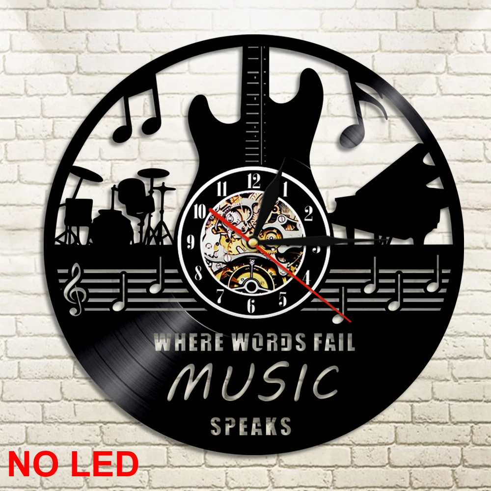 Musical Instruments Guitar Drums Band Wall Lamp Vintage Handmade Home Decor LED Wall Decor Vinyl Record Nightlight Clock