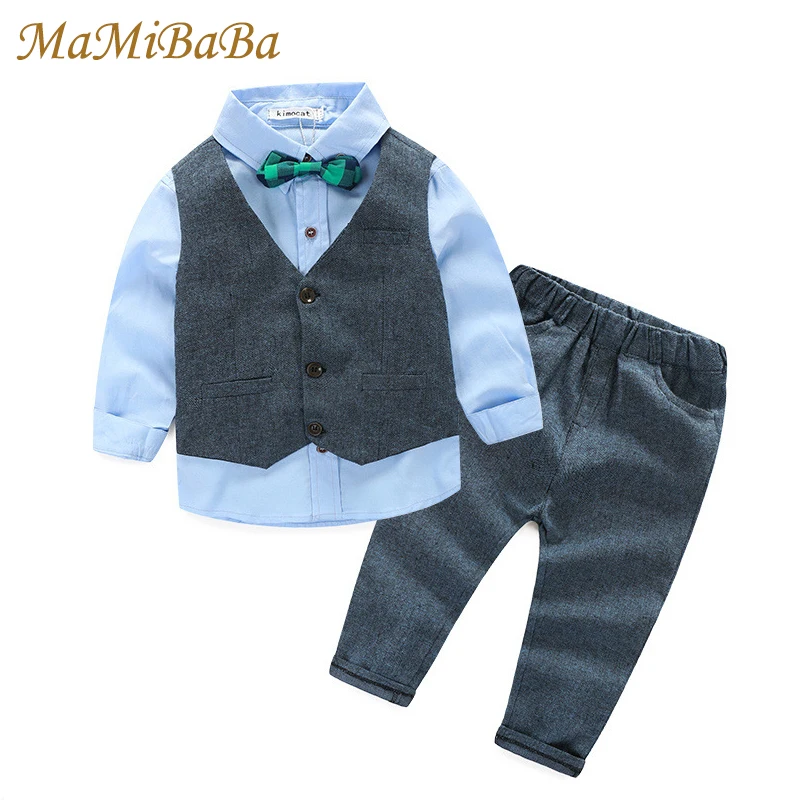 

Kids Baby Boys Clothing Sets 2018 New Solid Full Sleeves Single Breasted Coats + Vests + Trousers 3 Pieces Set Boy Clothes Cs397