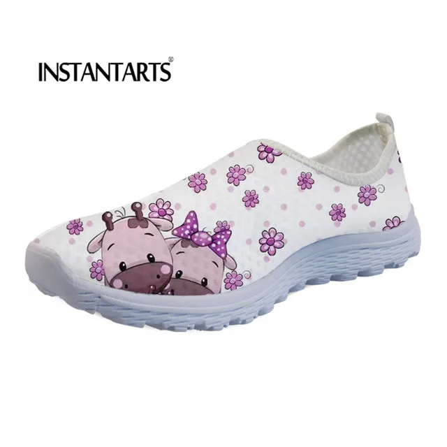 INSTANTARTS Casual Spring Flats Shoes Cute Couple Cow Pattern Women Slip-on Flats Zapatillas Mujer Breathable Comfort Sneakers animal print slingbacks	 Flats