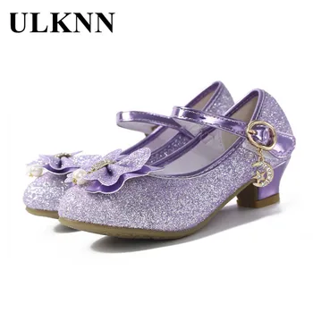 

ULKNN Glitter Children Girls High heel Shoes For Kids Princess Sandals Bowtie Knot infant Baby Girls Shoes For Party and Wedding