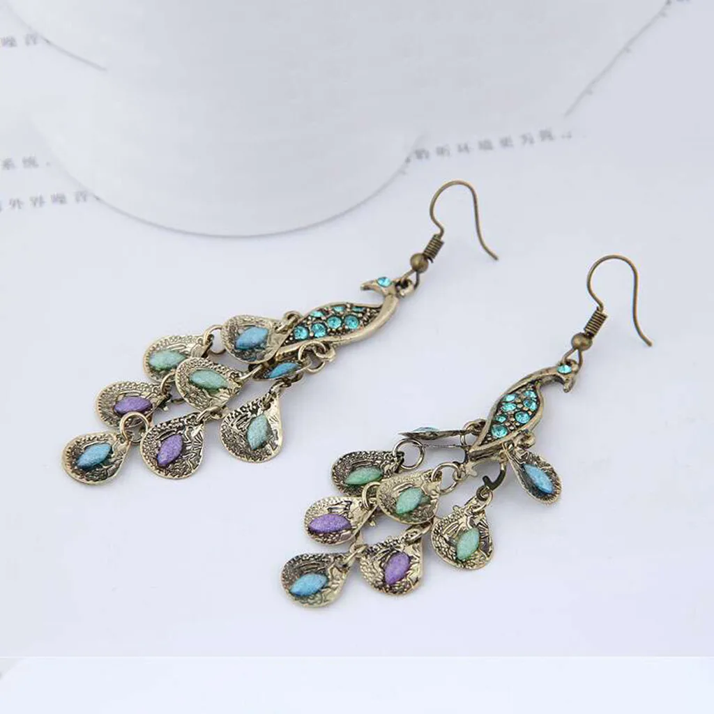 

Round Tassel Pendant Vintage Boho Style Peacock Geometric Pendant Female Earrings Jewelry Earrings Ethnic Women #10