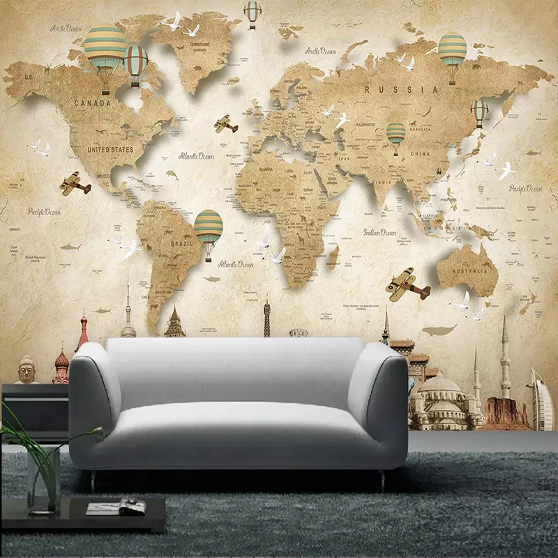 Any Size Photo Wallpaper Cartoon Square Map 3D Mural Wall Cloth Living Room TV Bedroom Background Wall Decoration Tapety