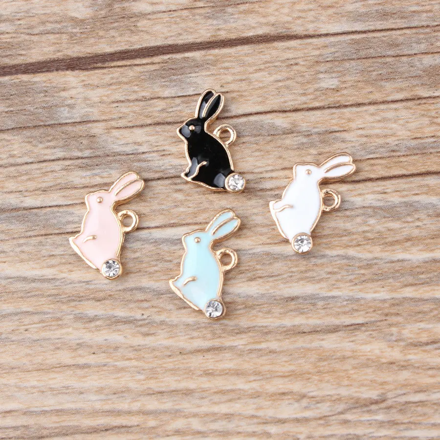 Shunyun 10pcs 10*16mm Lovely Enamel Rabbit Charm Pendants Crystal Tail