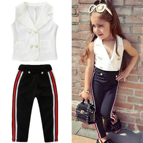

Toddler Girl Clothes Baby Girls Summer Clothes Solid V-neck Tops Shirt Long Pants 3Pcs Outfit Set