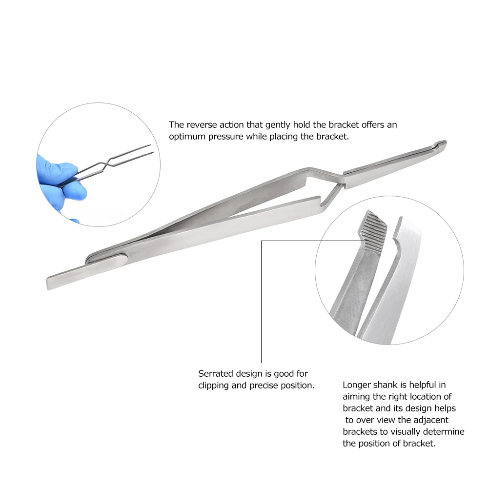 1pc Oral Care Dental Direct Bracket Holder Tweezer Stainless Steel Serrated Orthodontic Dentistry Instruments Tweezers Plier