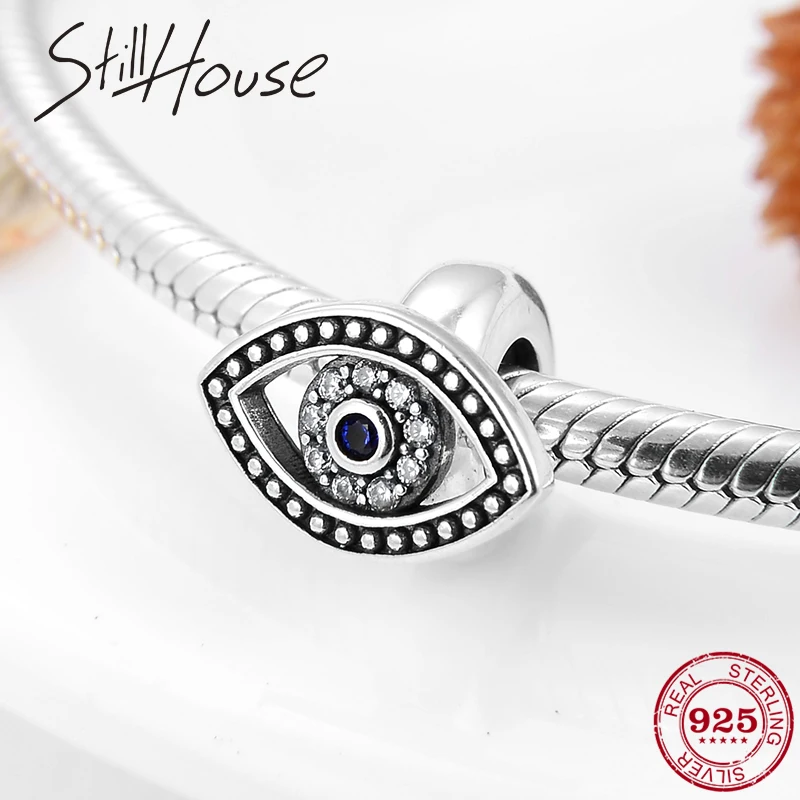 

2019 New 925 Sterling Silver Fashion Evil blue eye blue CZ spacer stopper beads for Jewelry making Fit charm Pandora Bracelets
